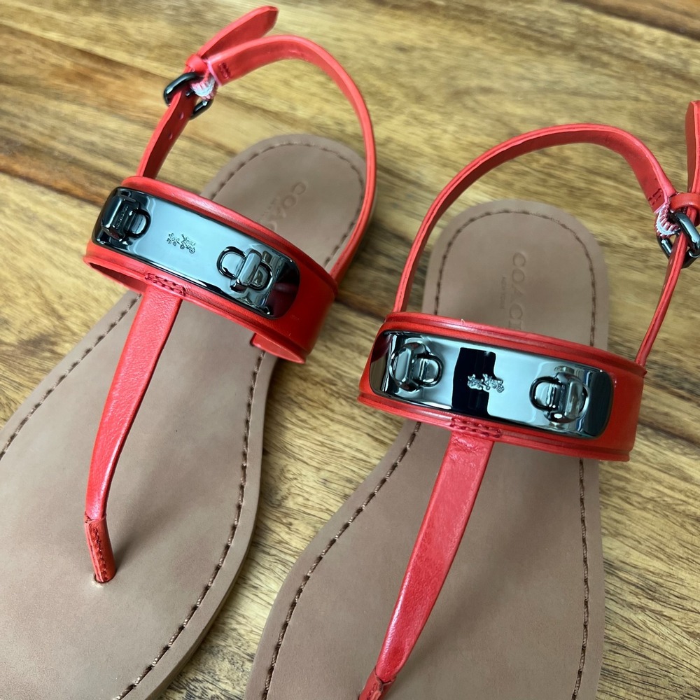 COACH Gracie Semi Matte Thong Sandal in Carmine (Orange) Women's Size 5 M NIB